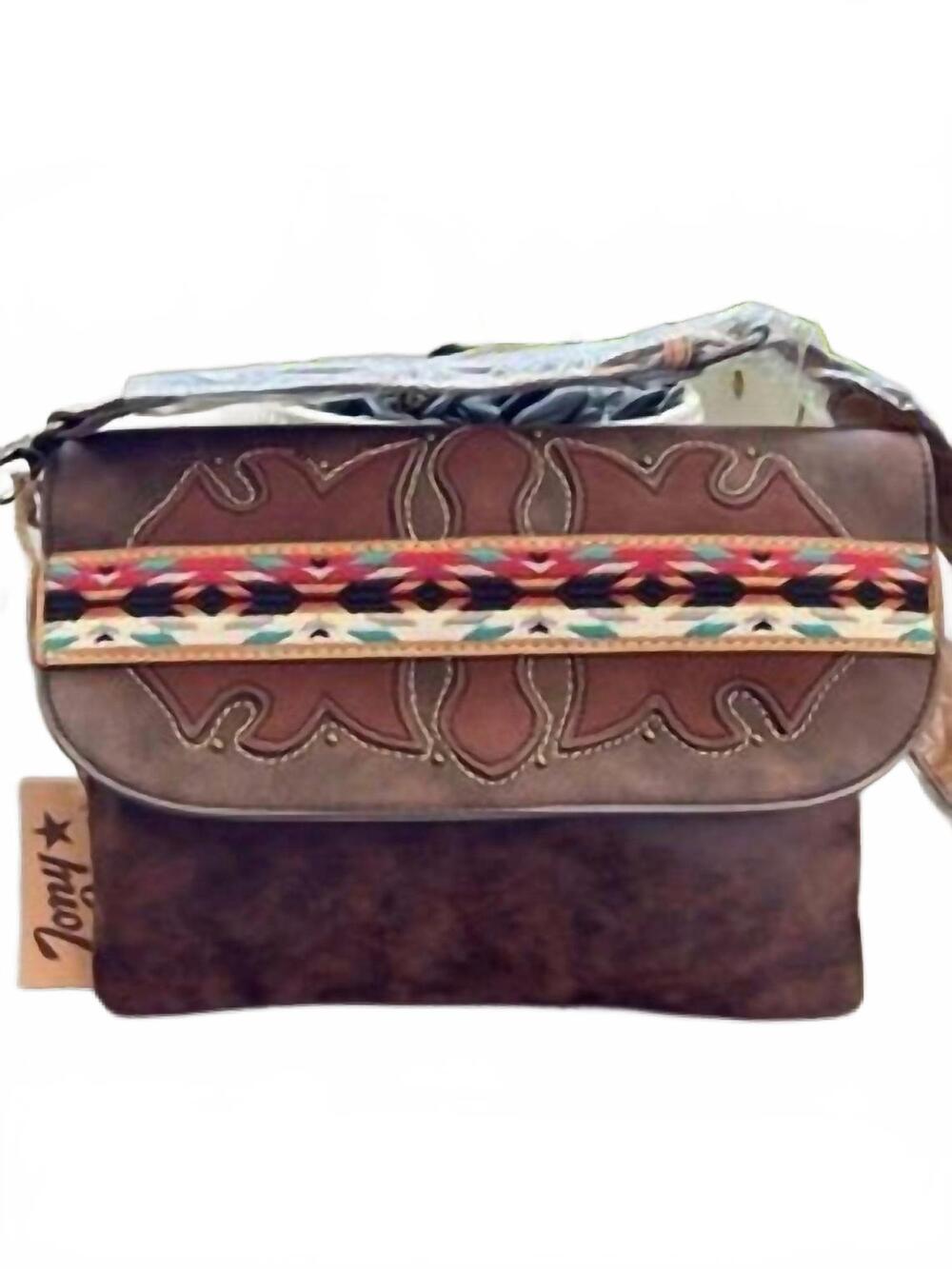 NEW TONY LAMA embroidered aztec snap close bag in brown
